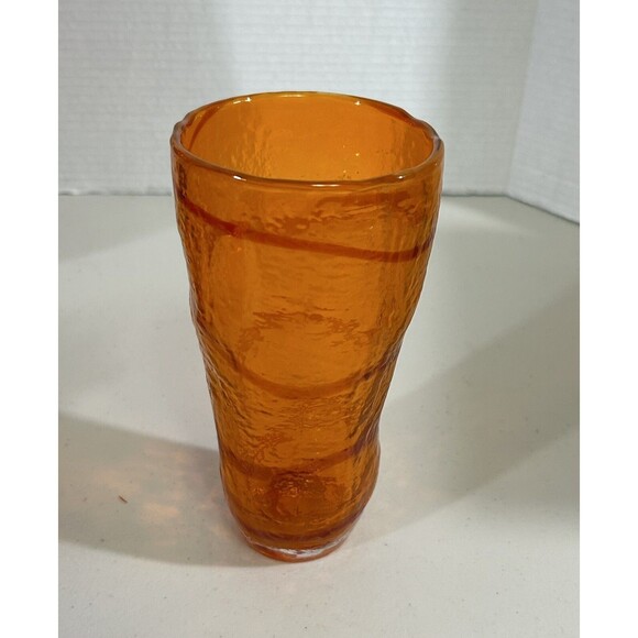 Orange Glass Swirl Stripe Pebbled Textured Iced Tea Summer Glass - Heavy - Picture 2 of 8